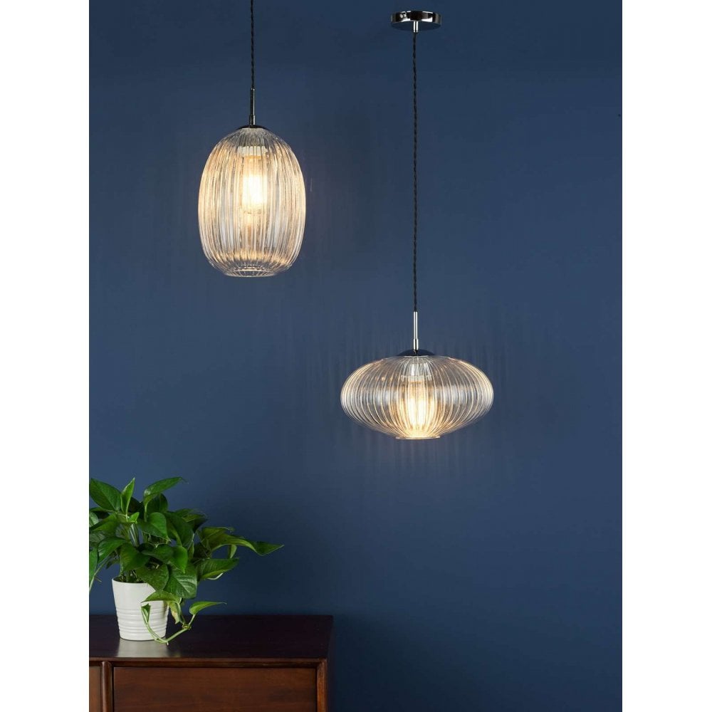Edmond Single Pendant in Polished Chrome & Ribbed Glass