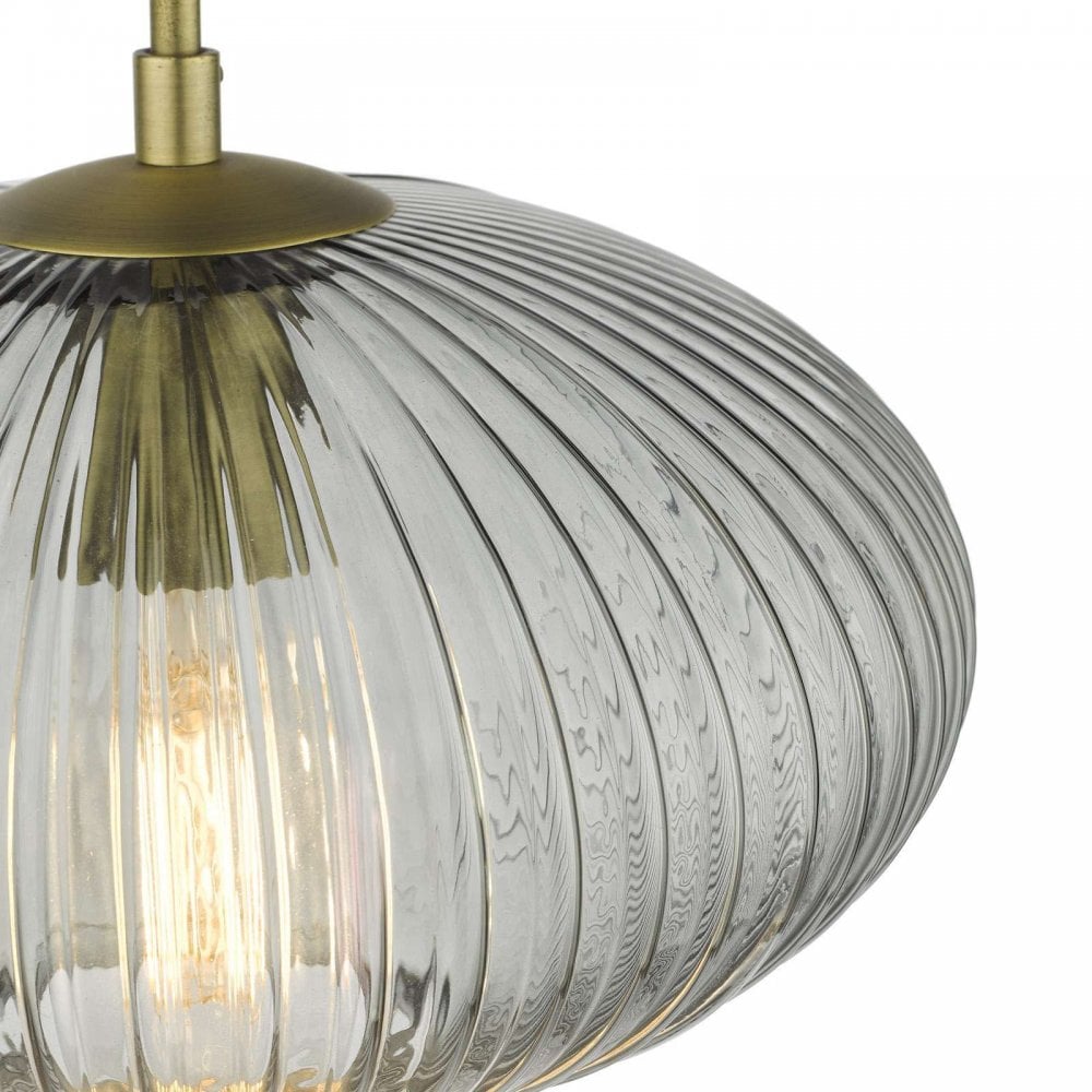 Edmond Single Pendant in Antique Brass & Smoked Ribbed Glass