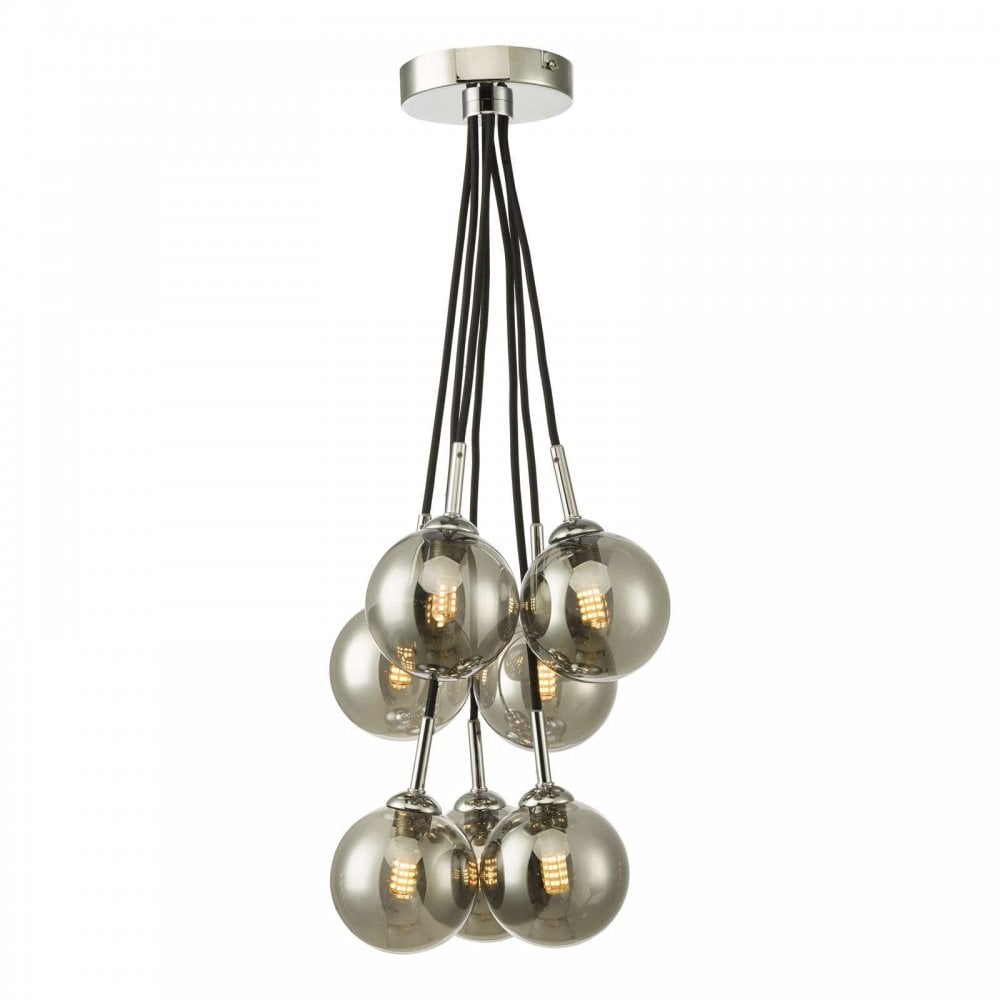 Elpis 7 Light Cluster in Polished Chrome & Smoked Glass