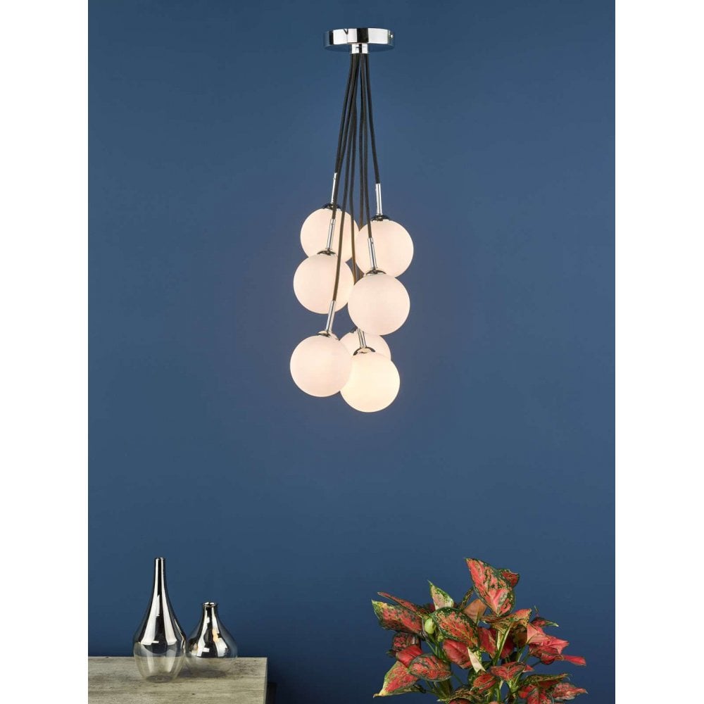 Elpis 7 Light Cluster in Polished Chrome & Opal Glass
