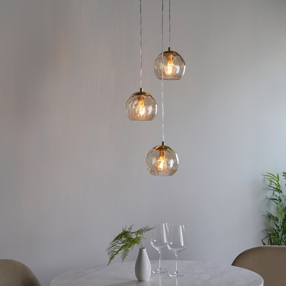 Dimple Satin Brass 3 Light Cluster Pendant