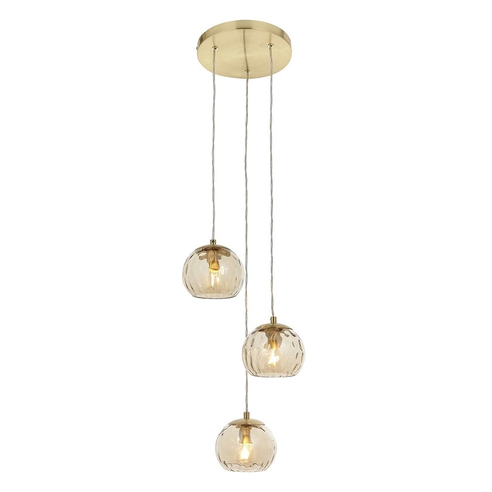 Dimple Satin Brass 3 Light Cluster Pendant