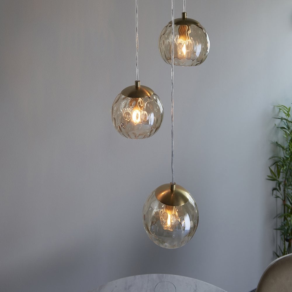 Dimple Satin Brass 3 Light Cluster Pendant
