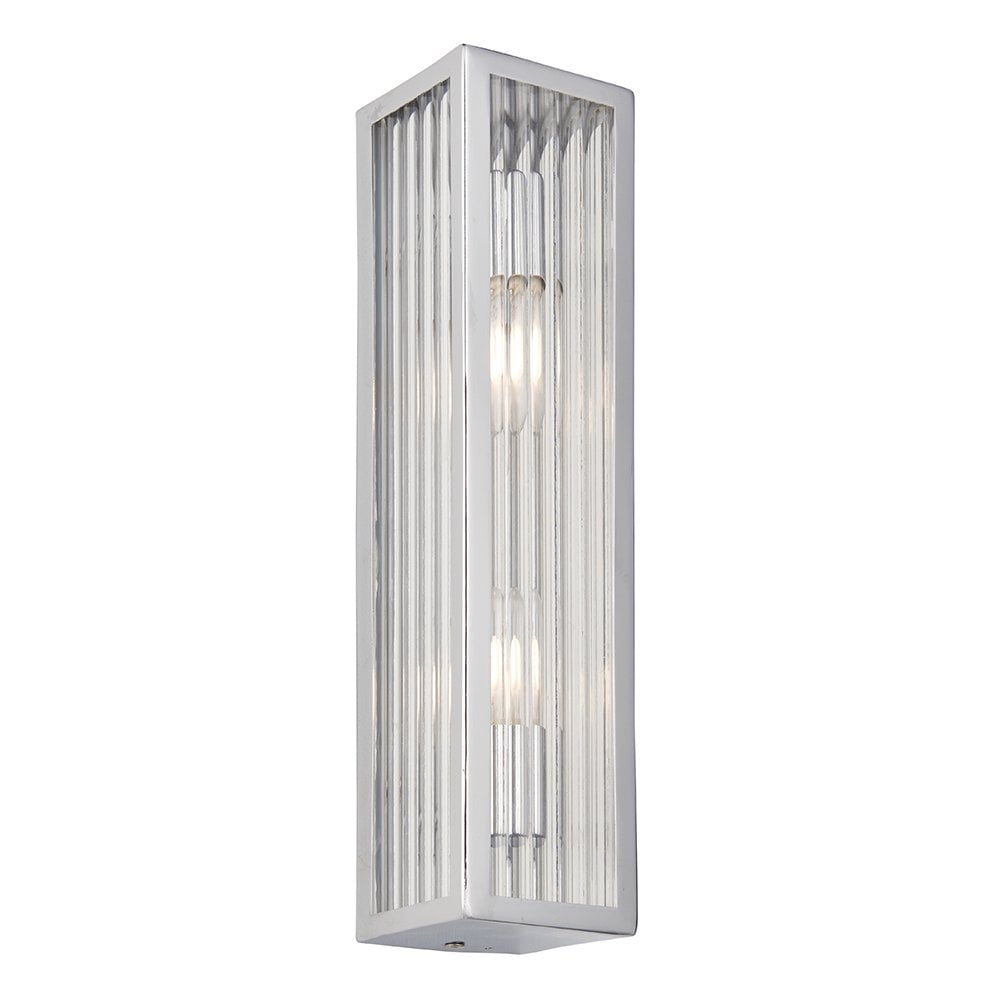 Newham 2Lt Wall Light in Chrome with Ribbed Glass