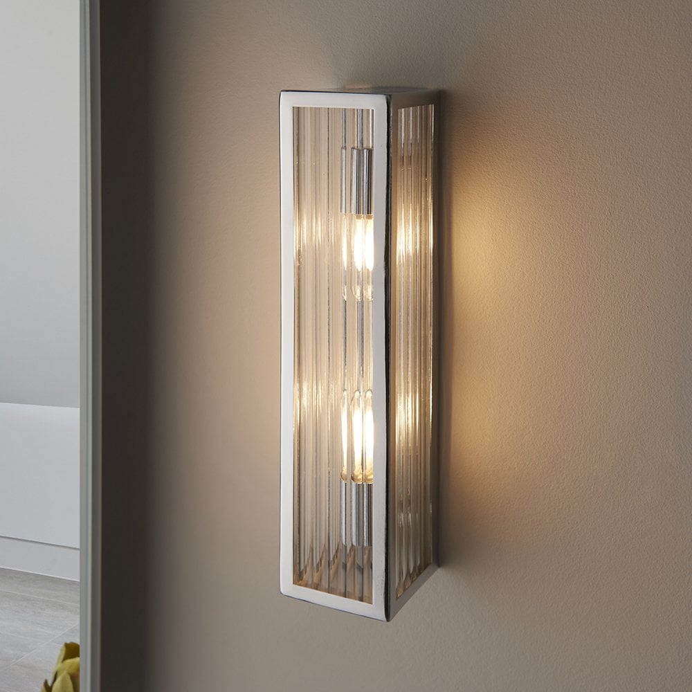 Newham 2Lt Wall Light in Chrome with Ribbed Glass