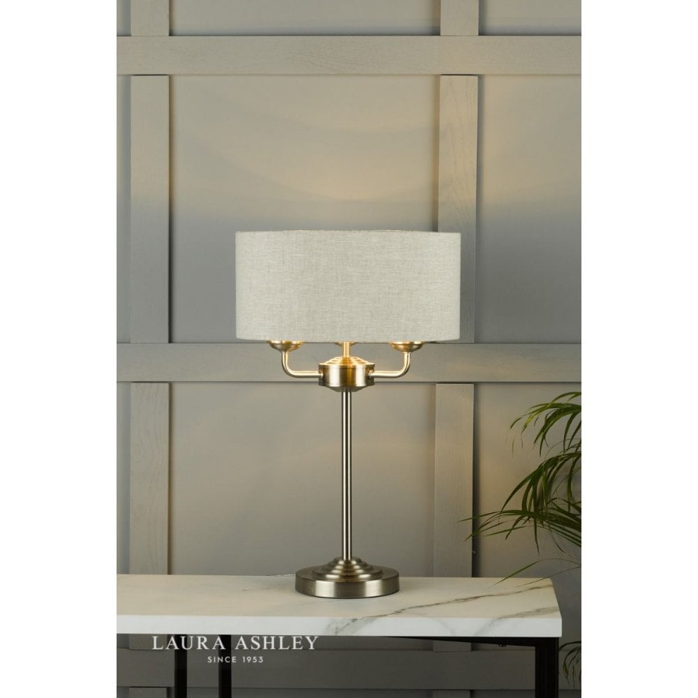 Sorrento Brushed Chrome Table Lamp C/W Natural Shade with Silver Inner