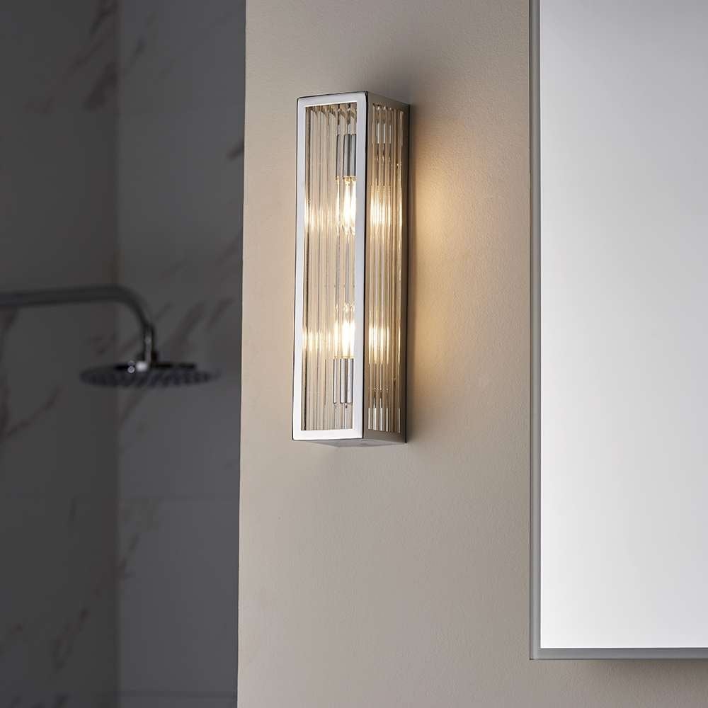 Newham 2Lt Wall Light in Chrome with Ribbed Glass