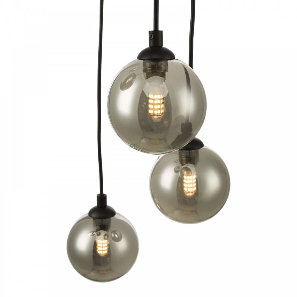 Federico 5 Light Pendant in Black & Smoked Glass