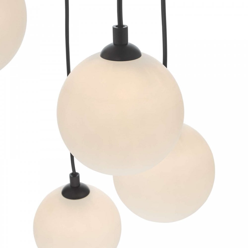 Federico 5 Light Pendant in Black & Opal Glass