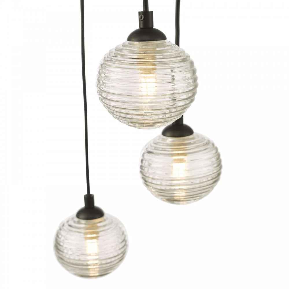 Federico 5 Light Pendant in Black & Ribbed Glass