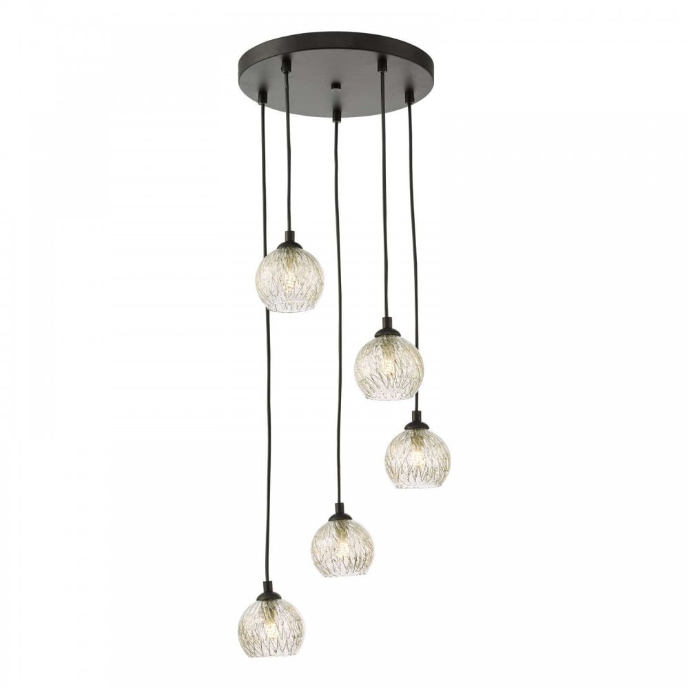 Federico 5 Light Pendant in Black & Clear/Wire Glass