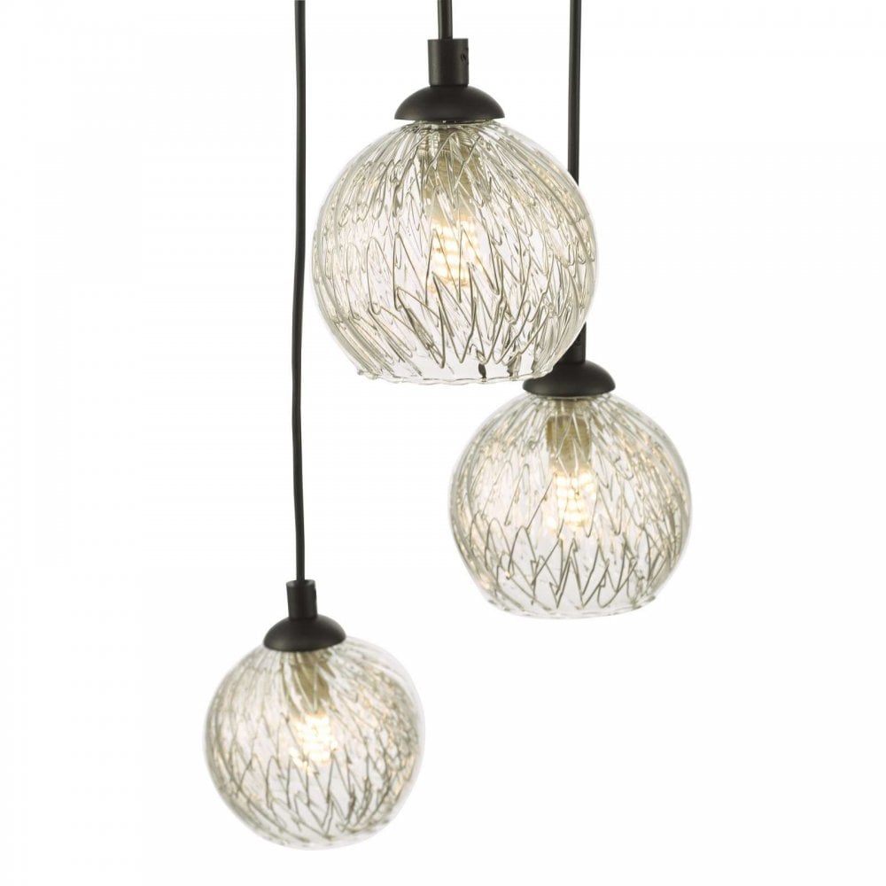 Federico 5 Light Pendant in Black & Clear/Wire Glass
