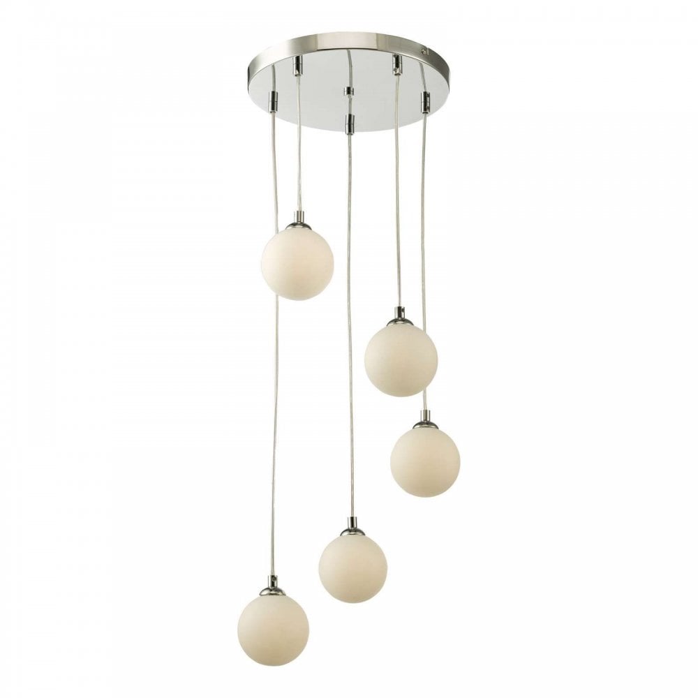 Federico 5 Light Pendant in Polished Chrome & Opal Glass