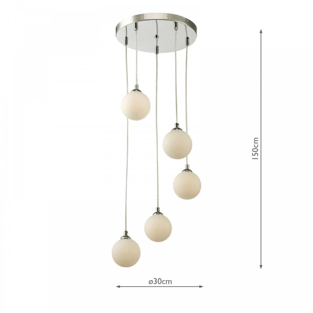Federico 5 Light Pendant in Polished Chrome & Opal Glass
