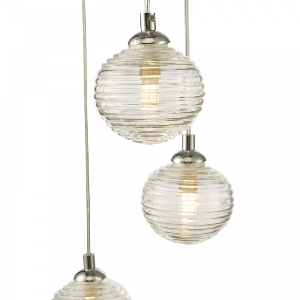 Federico 5 Light Pendant in Polished Chrome & Ribbed Glass