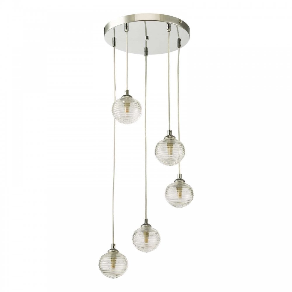 Federico 5 Light Pendant in Polished Chrome & Ribbed Glass