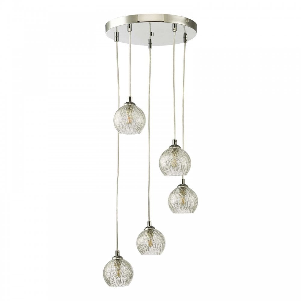 Federico 5 Light Pendant in Polished Chrome & Clear/Wire Glass