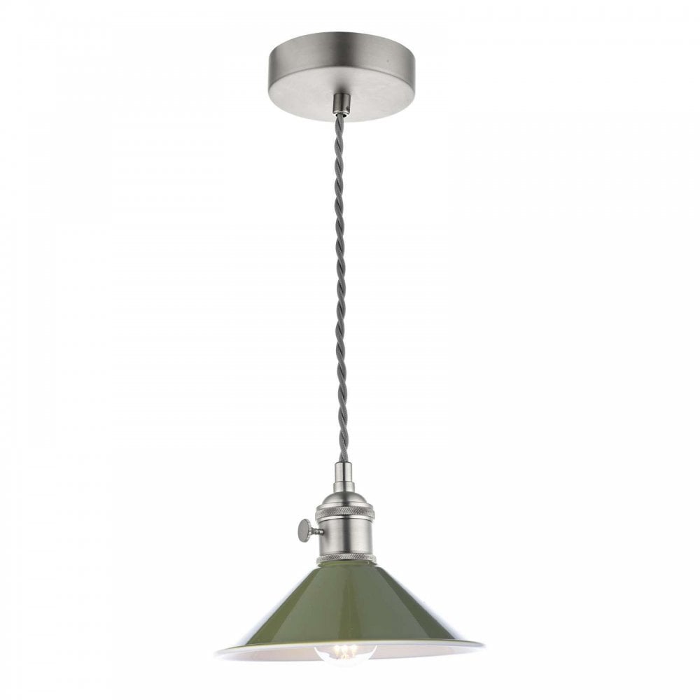 Hadano Antique Chrome Pendant C/W Olive Green Shade