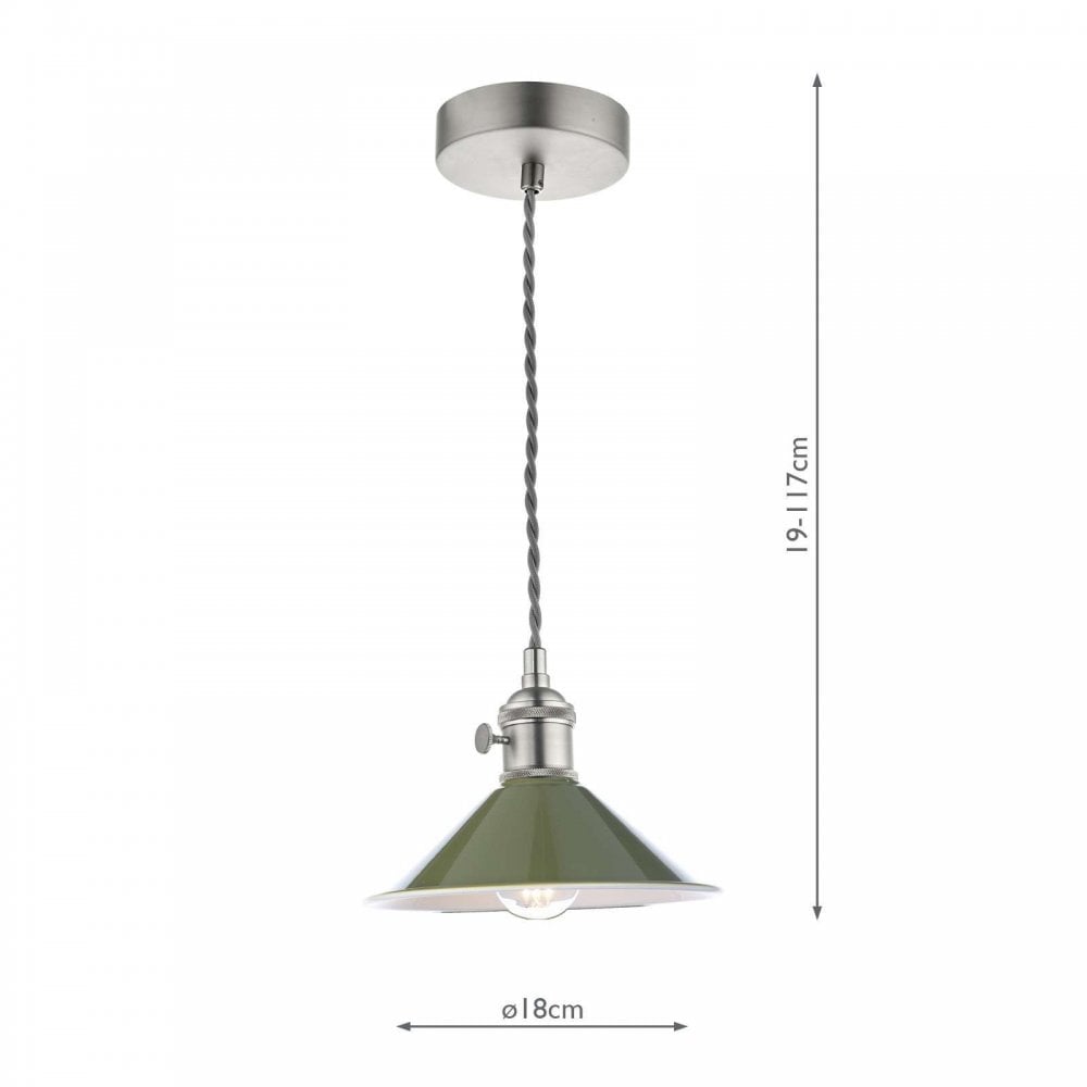 Hadano Antique Chrome Pendant C/W Olive Green Shade