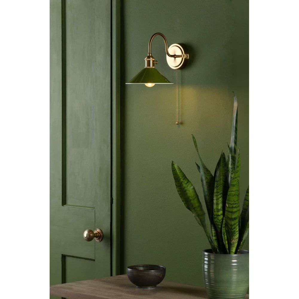 Hadano Natural Brass Wall Light C/W Olive Green Shade