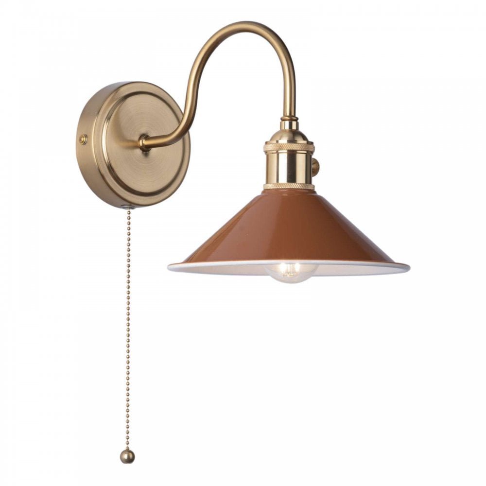 Hadano Natural Brass Wall Light C/W Umber Shade