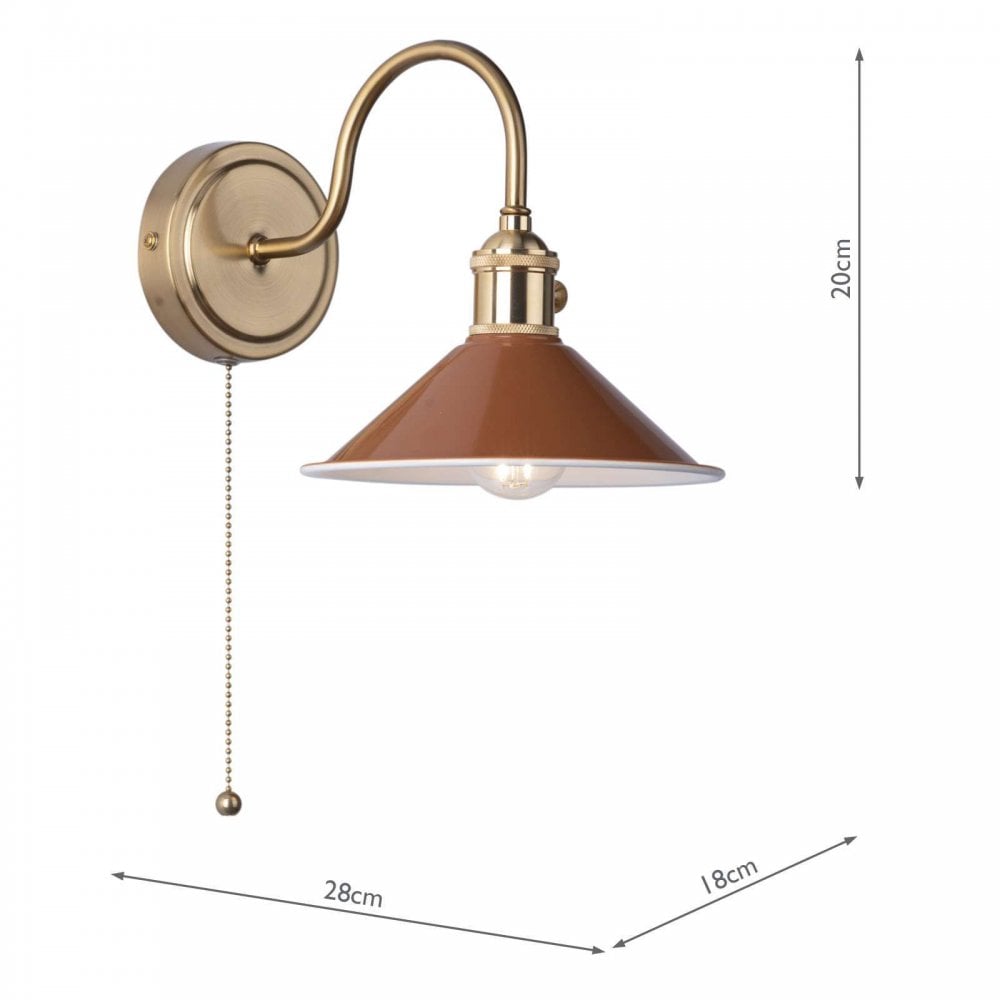Hadano Natural Brass Wall Light C/W Umber Shade