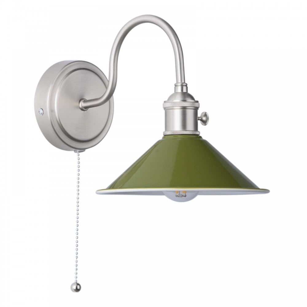 Hadano Antique Chrome Wall Light Olive Green Shade