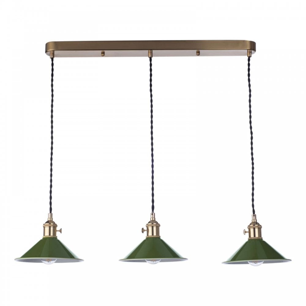 Hadano 3 Light Bar Natural Brass Fitting Olive Green Shade