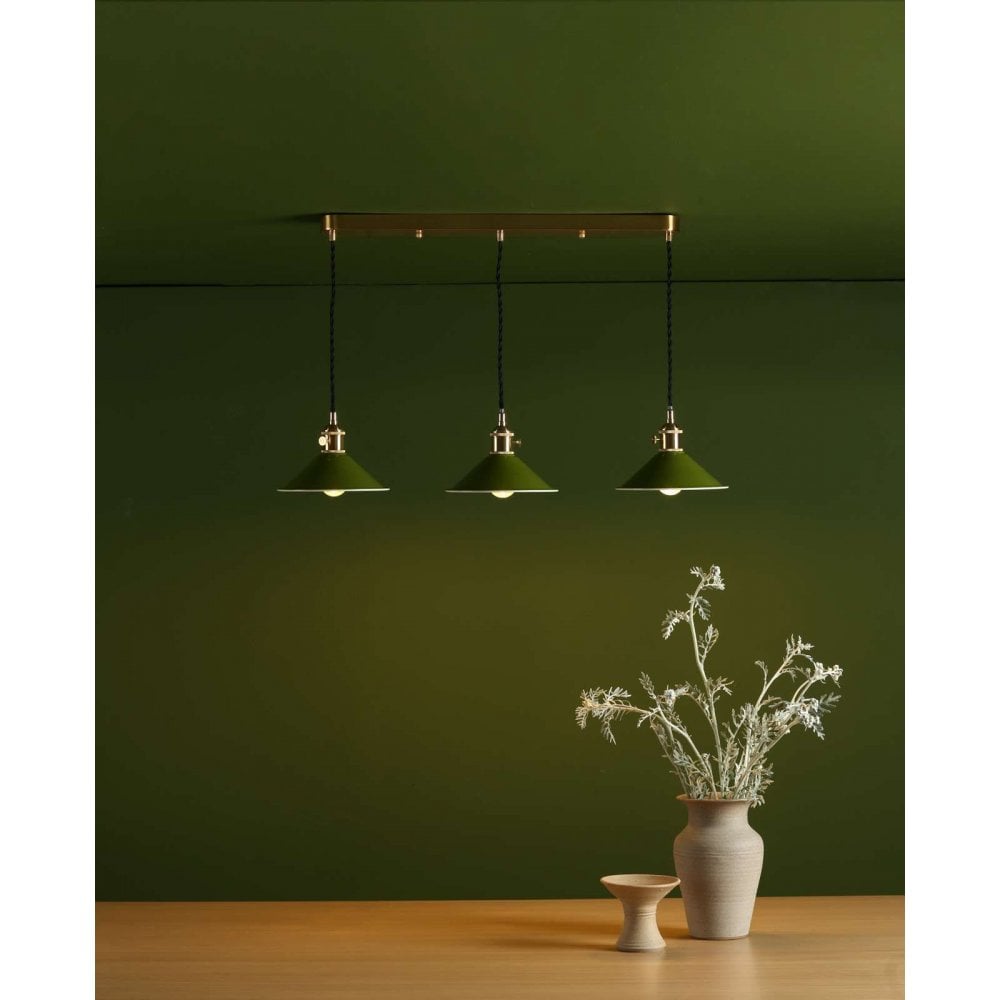 Hadano 3 Light Bar Natural Brass Fitting Olive Green Shade