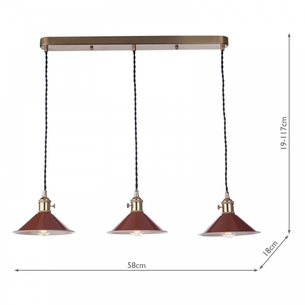 Hadano 3 Light Bar Natural Brass Fitting Umber Shade