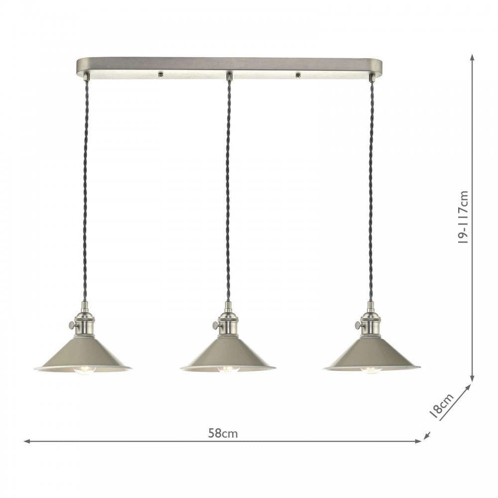 Hadano 3 Light Bar Antique Chrome Fitting C/W Cashmere Shade