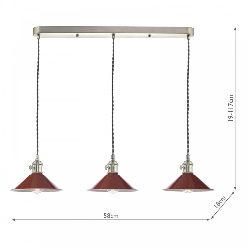 Hadano 3 Light Bar Antique Chrome Fitting Umber Shade