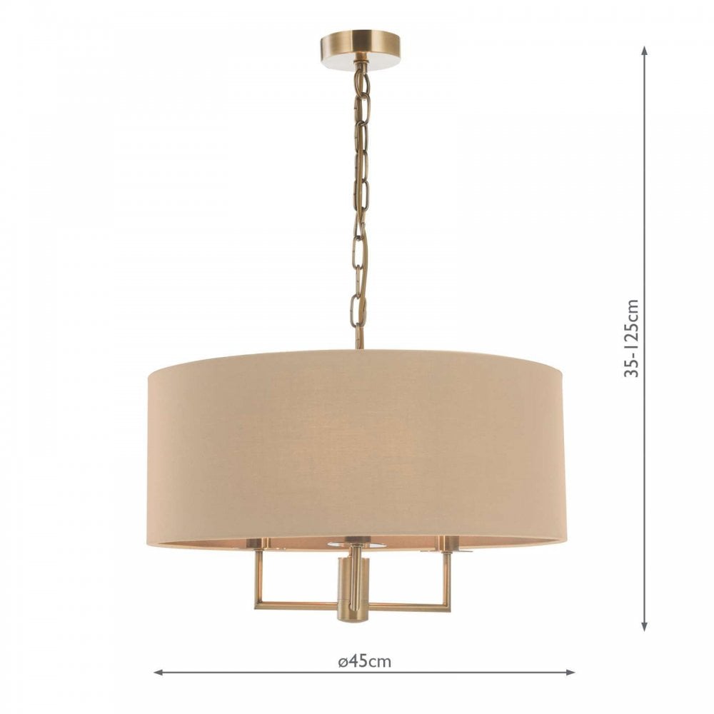 Jamelia Antique Brass 3 Light Pendant C/W Taupe Shade