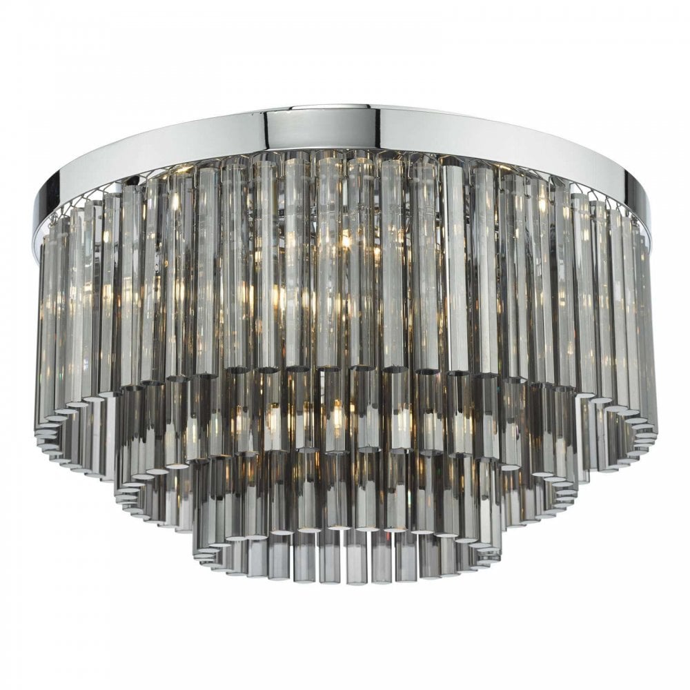 Logan 5 Light Polished Chrome Flush Fitting with Smoked Glass