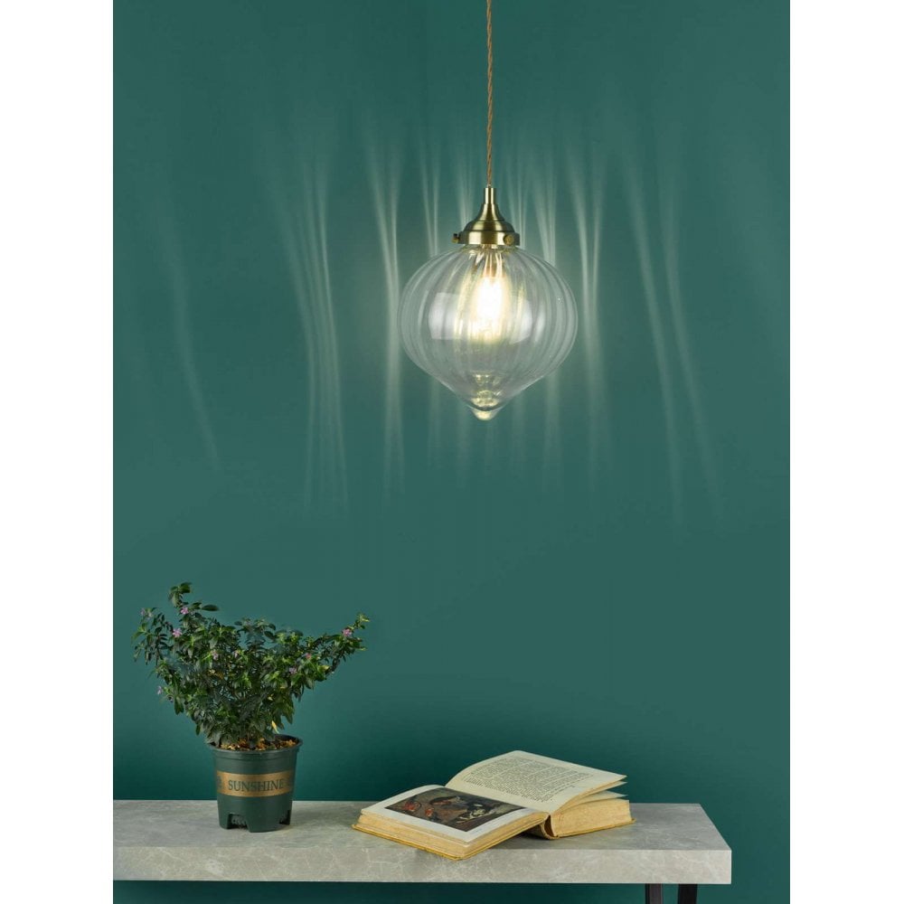 Mya Antique Brass Pendant with Glass Shade