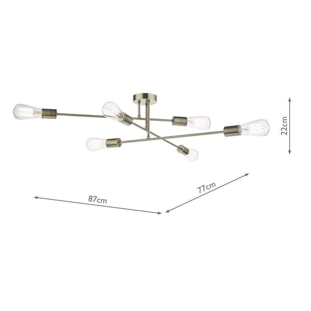 Neve 6 Light Flush Fitting in Antique Brass