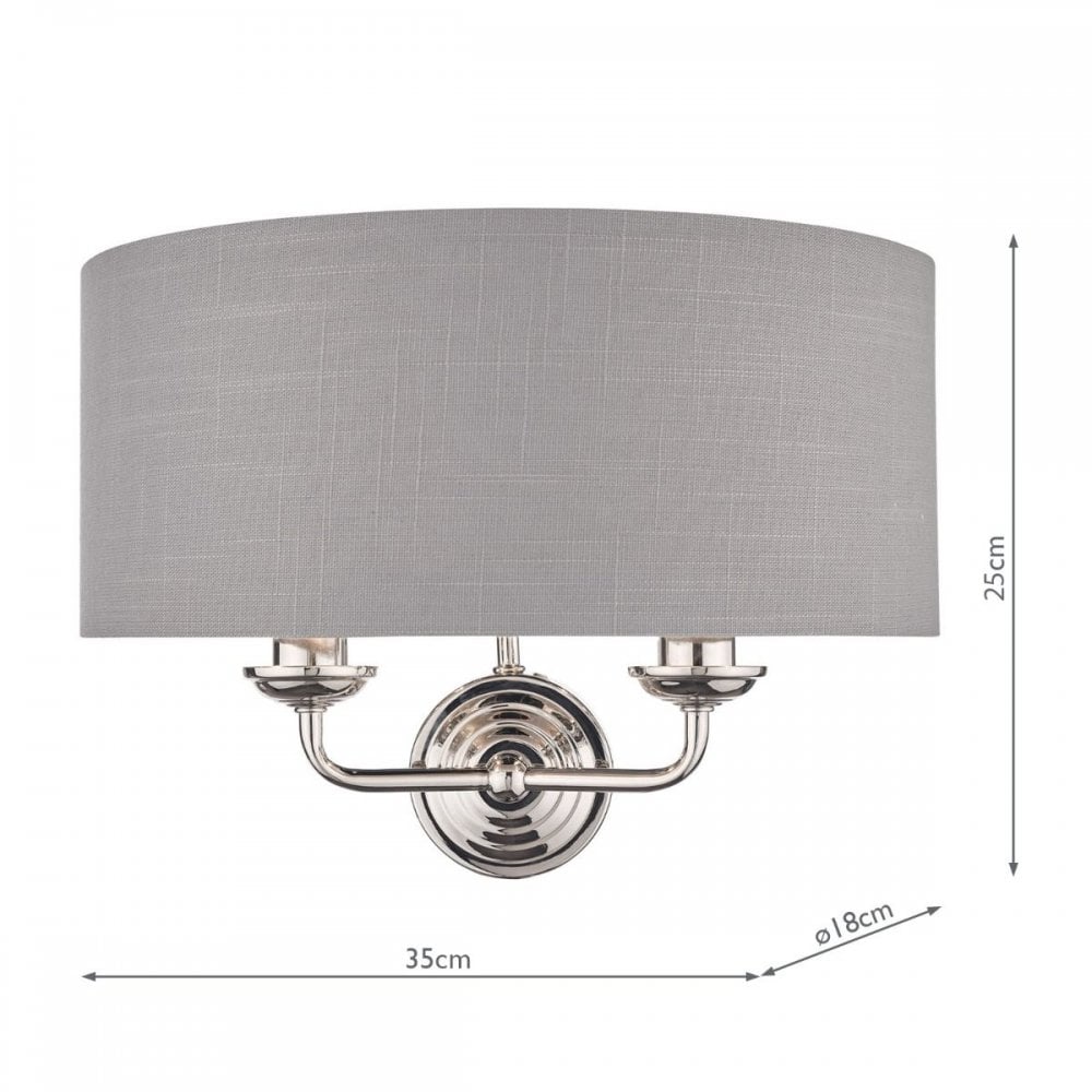 Sorrento Double Wall Light in Polished Nickel C/W Charcoal Shade