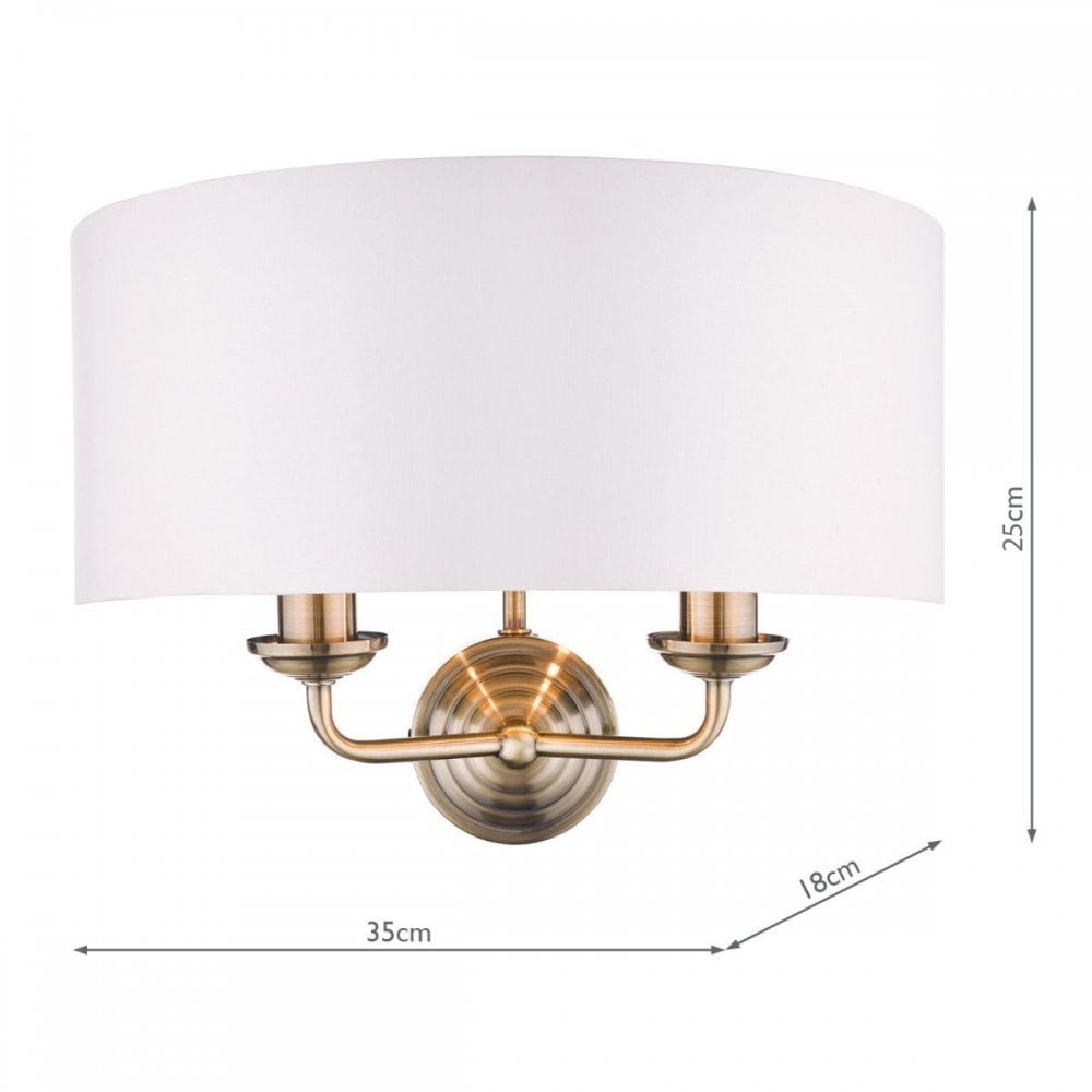Sorrento Double Wall Light in Antique Brass C/W Ivory Shade