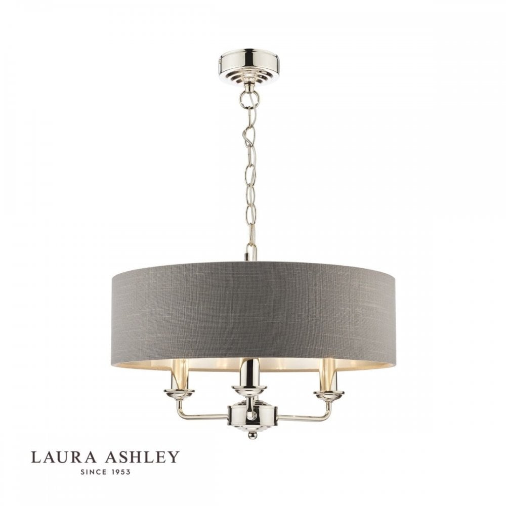 Sorrento 3 Light Pendant in Polished Nickel C/W Charcoal Shade