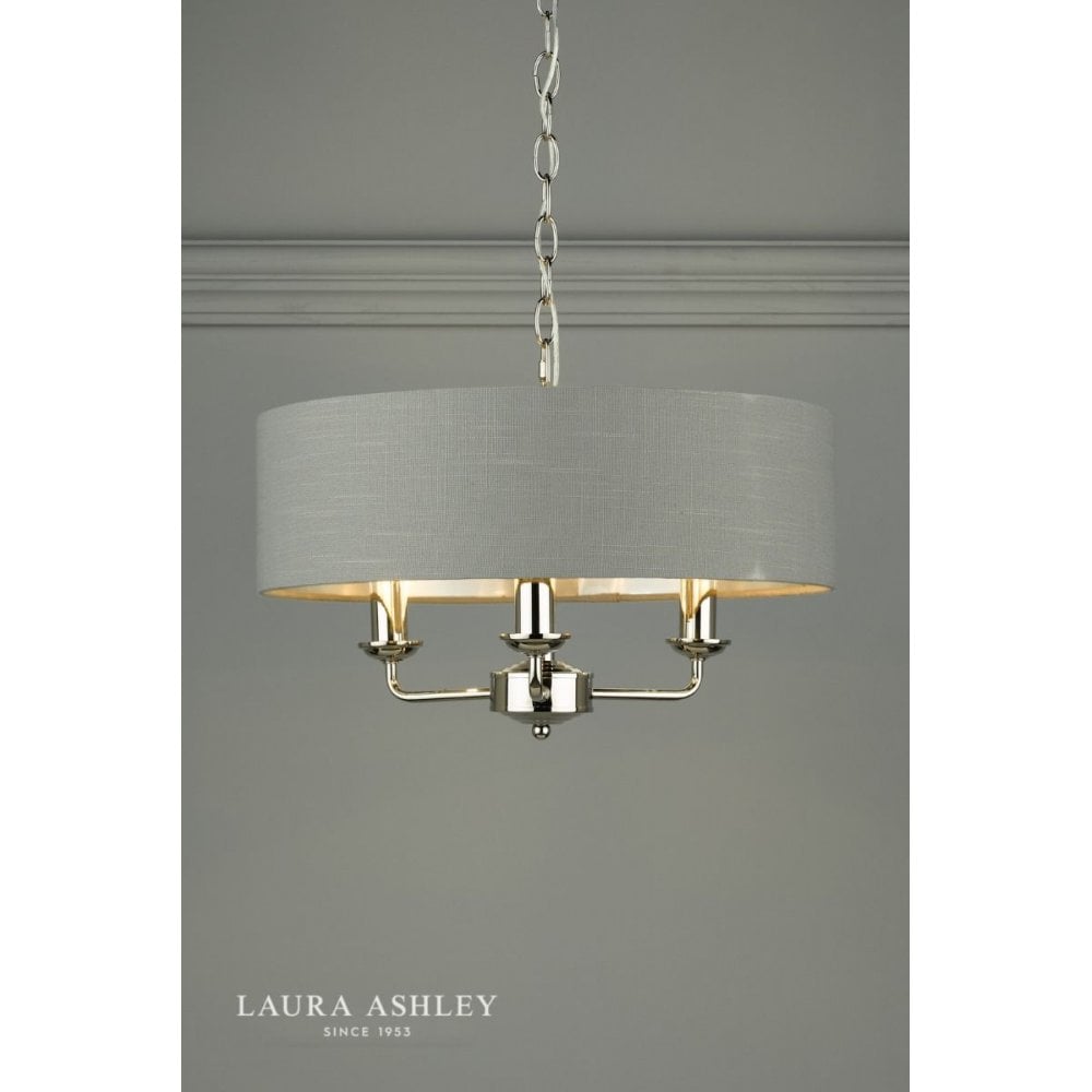 Sorrento 3 Light Pendant in Polished Nickel C/W Charcoal Shade