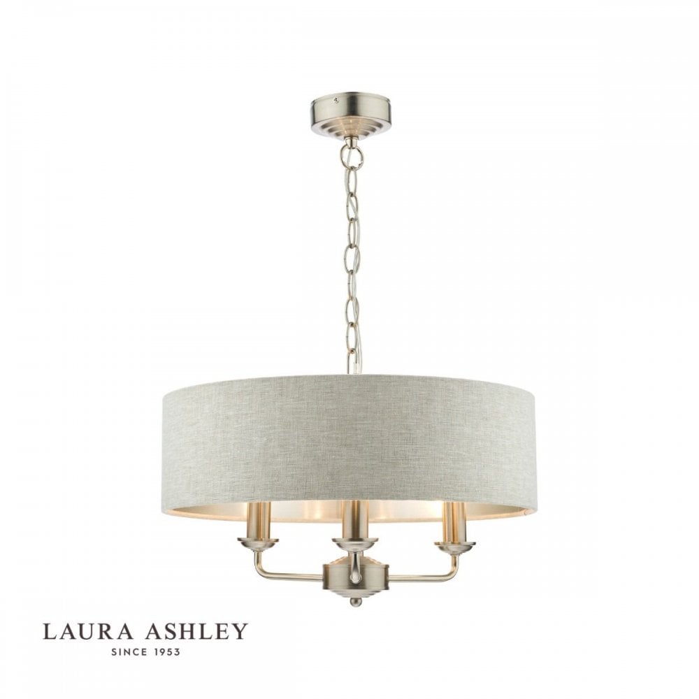 Sorrento 3 Light Pendant in Brushed Chrome C/W Natural Shade