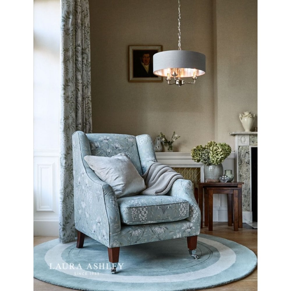 Sorrento 3 Light Pendant in Brushed Chrome C/W Natural Shade