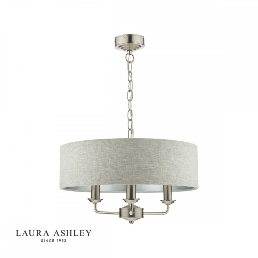 Sorrento 3 Light Pendant in Brushed Chrome C/W Natural Shade