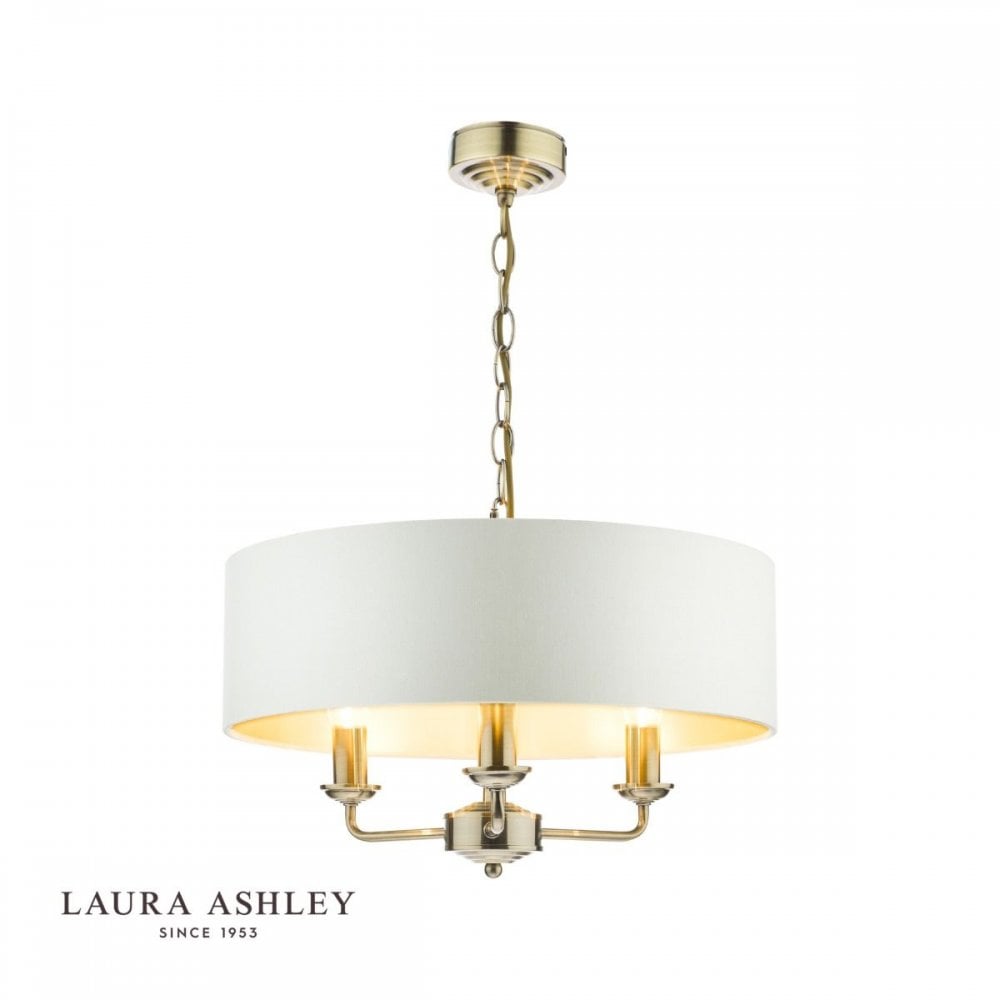 Sorrento 3 Light Pendant in Antique Brass C/W Ivory Shade
