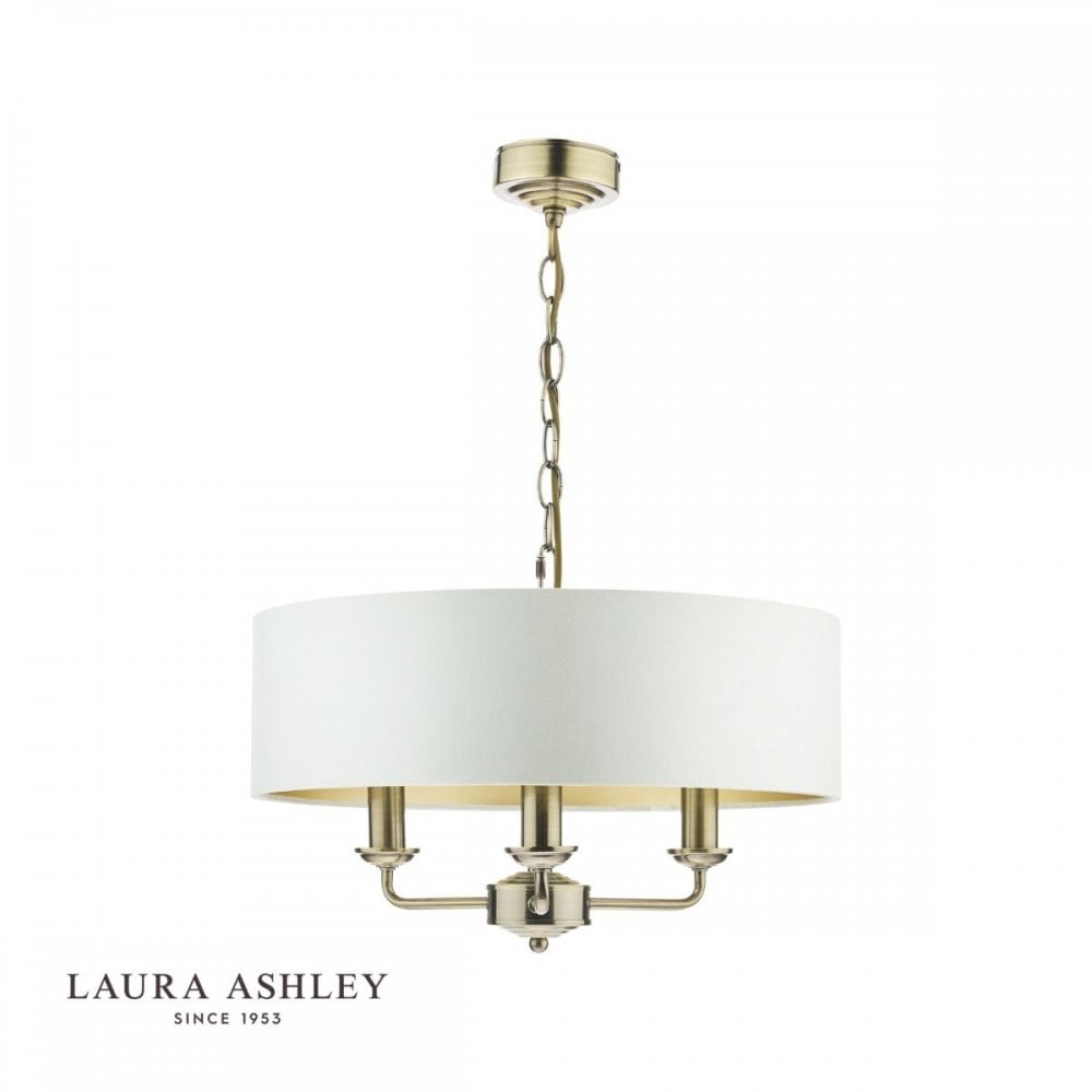 Sorrento 3 Light Pendant in Antique Brass C/W Ivory Shade