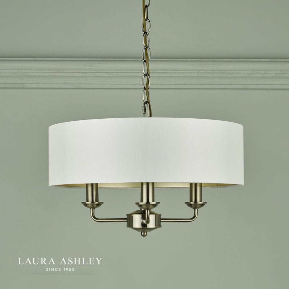 Sorrento 3 Light Pendant in Antique Brass C/W Ivory Shade