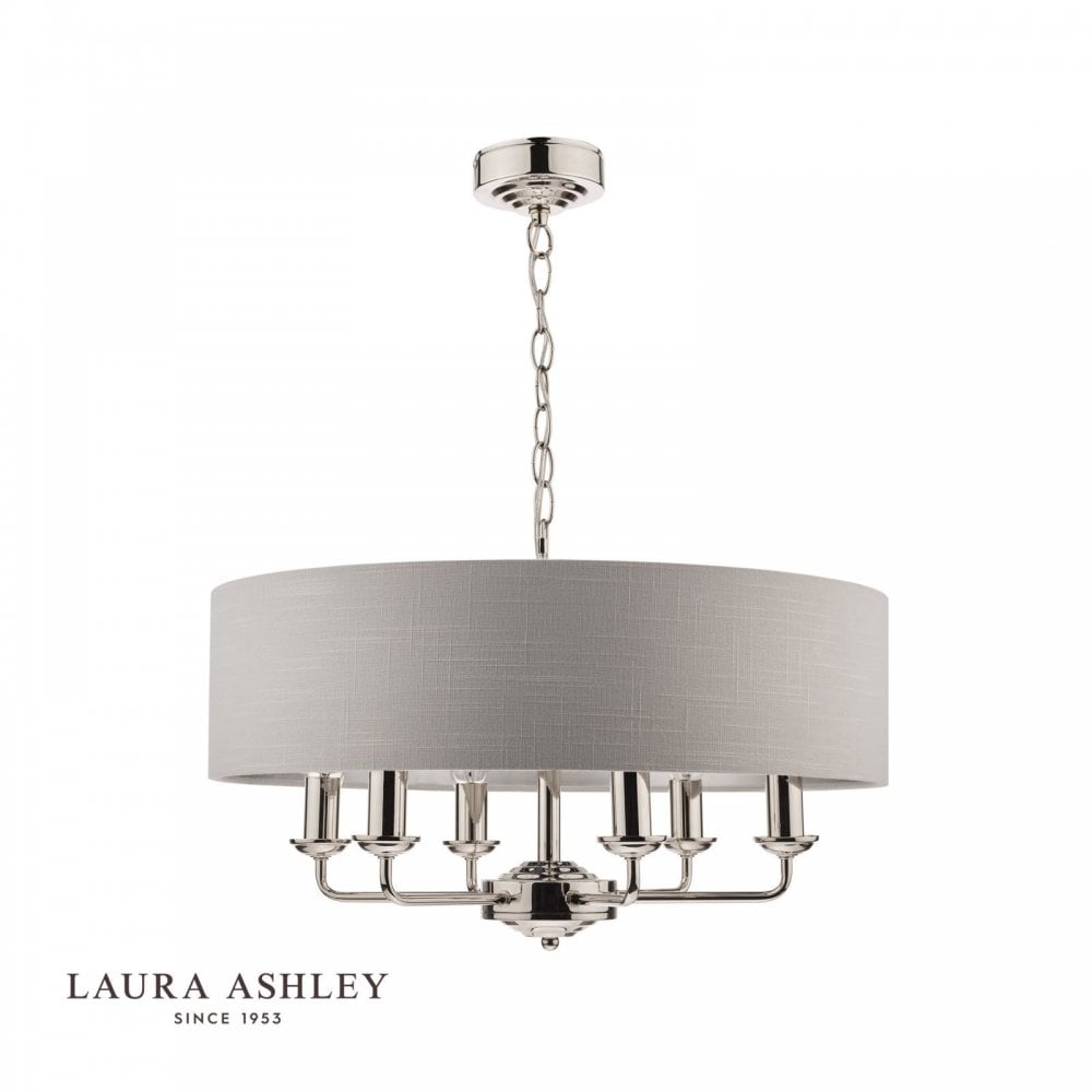 Sorrento 6 Light Pendant in Polished Nickel C/W Silver Shade