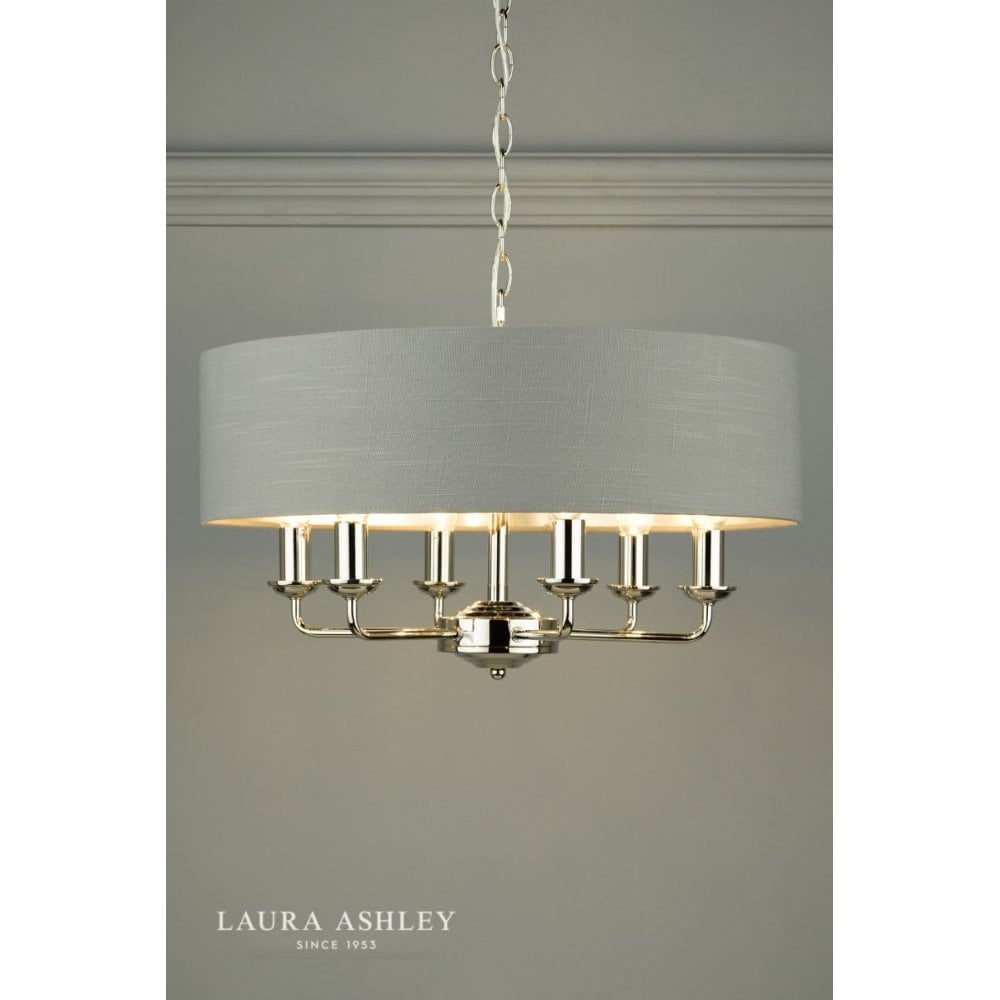Sorrento 6 Light Pendant in Polished Nickel C/W Charcoal Shade