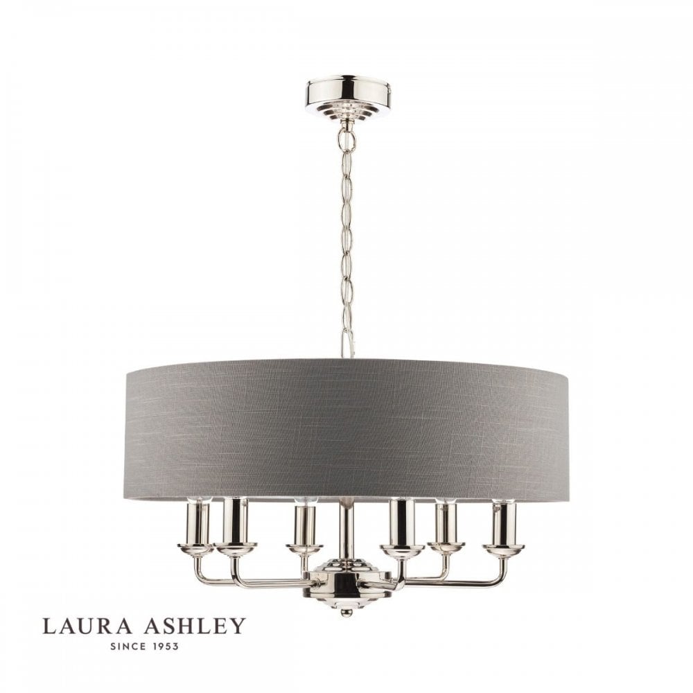 Sorrento 6 Light Pendant in Polished Nickel C/W Charcoal Shade