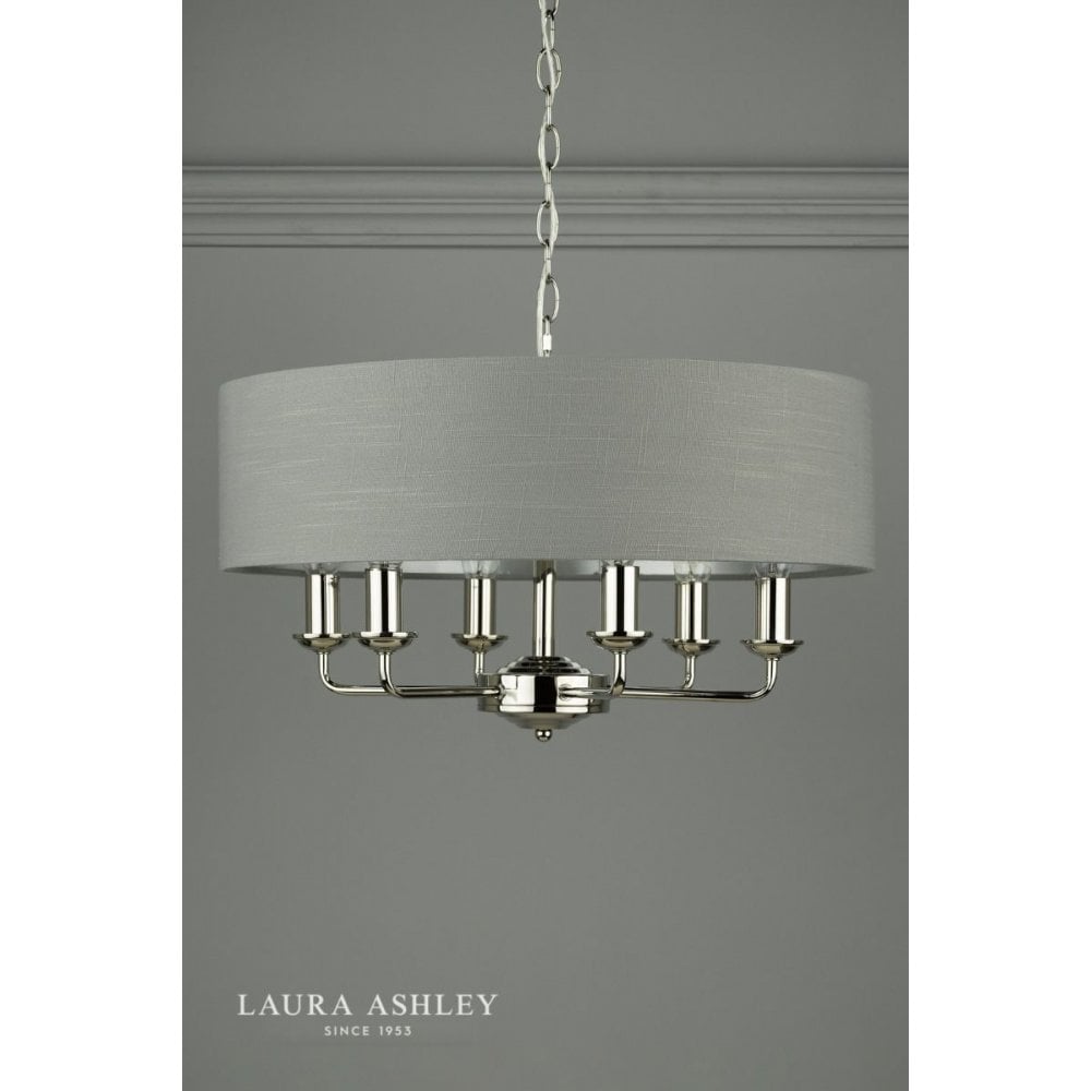 Sorrento 6 Light Pendant in Polished Nickel C/W Charcoal Shade